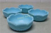 Antique 4 Turquoise Cut Glass Desert Bowls