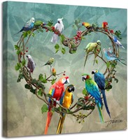 Framed Parrot Love Heart Art 12x12 Canvas