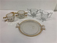 Cream and sugar sets w gold rimmed plate