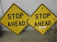 2 Metal "Stop Ahead" Street Signs - 30" x 30"