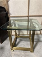 LaBarge Brass Side Table with Glass Top,