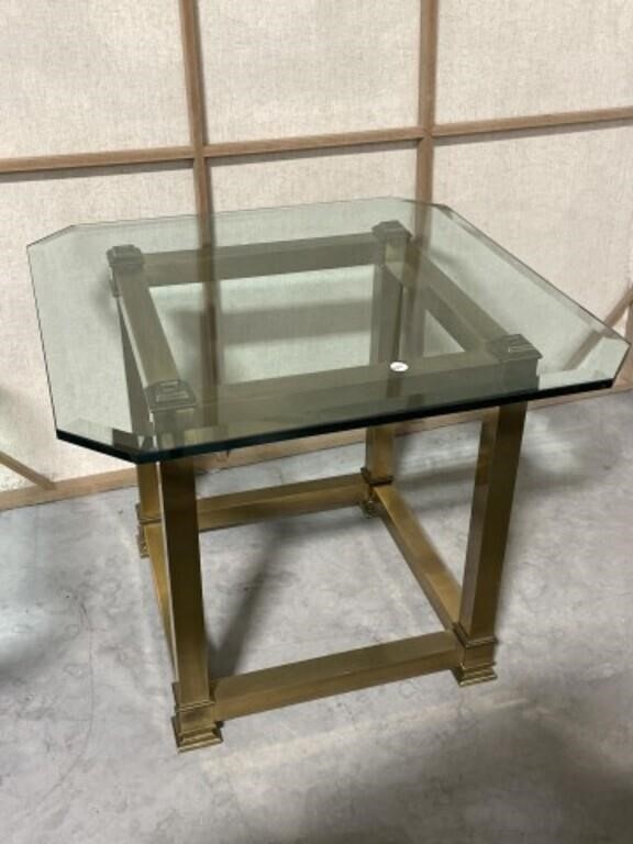 LaBarge Brass Side Table with Glass Top,