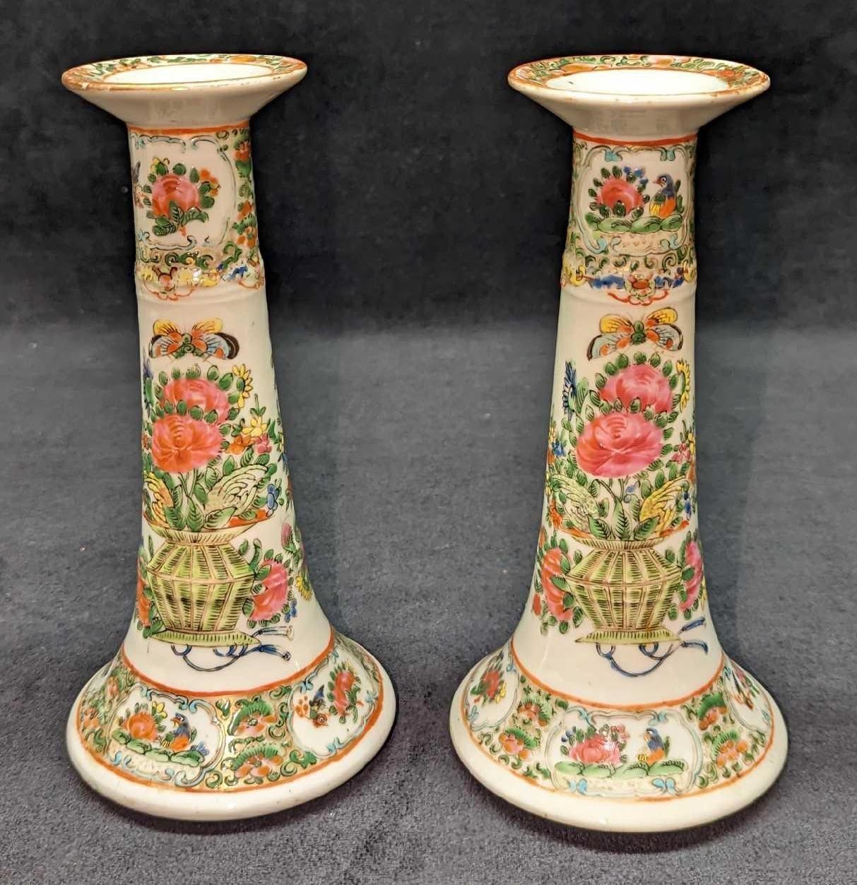 Pair of Vintage Porcelain Candlesticks