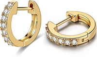 14k Gold-pl .18ct White Topaz Huggie Earrings
