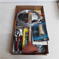 Assorted new tools, wire, pliers, plunger and more