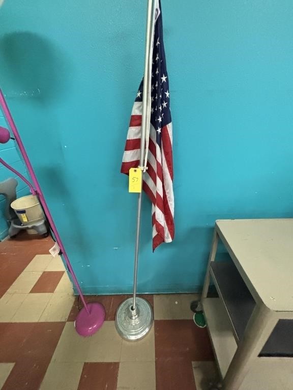 American Flag on Pole w/ Stand & Light