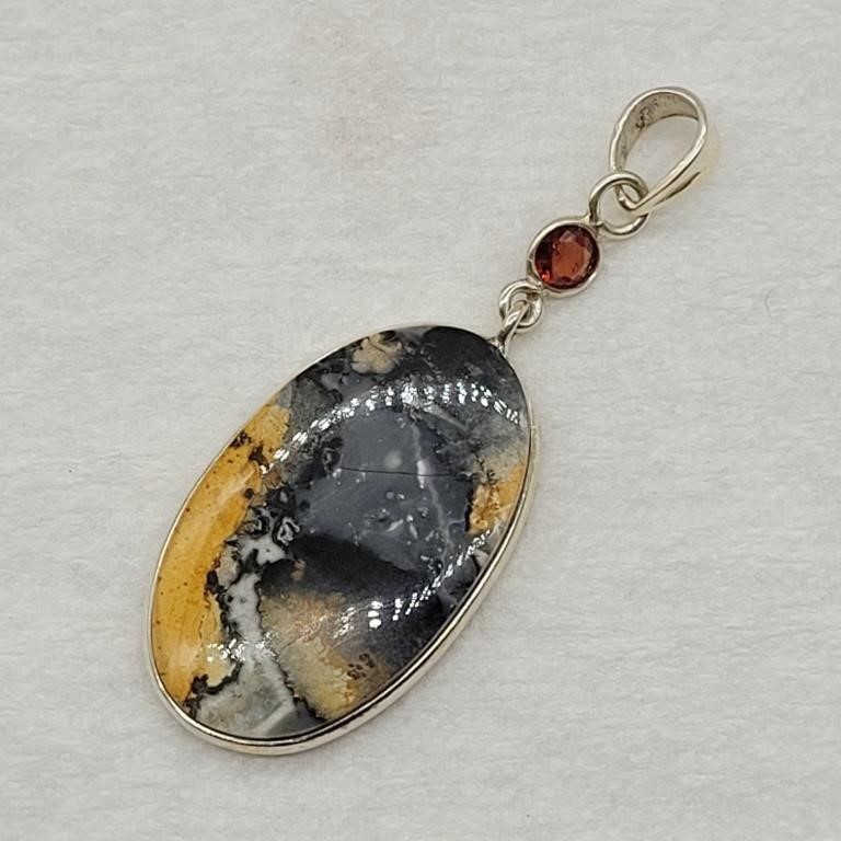 BUMBLE BEE JASPER STERLIMG SILVER PENDANT