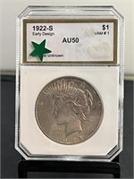 1922S Peace Dollar PCI AU 50