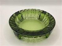 Vintage MCM Cut Glass Ashtray Chartreuse Green