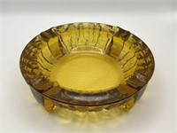 Vintage MCM Cut Glass Ashtray Chartreuse Amber