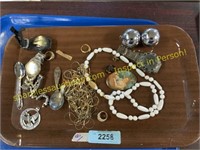 Tray of assorted jewelry, watches, misc