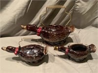 3 VTG Redware Duck Teapots