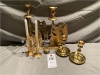 VTG Brass Candle Stick Holders & Brass Bell