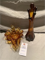 VTG Viking Amber Glass Centerpieces