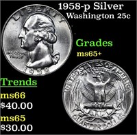 1958-p Washington Quarter Silver 25c Grades GEM+ U