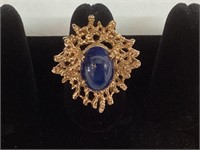 14K Gold Lapis Ring with Blue Stone,11.2 Grams