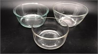 3 Pyrex Bowls Clear Glass