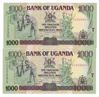 Uganda 1000 Shillings Replacement,UNC x 2 .RU10