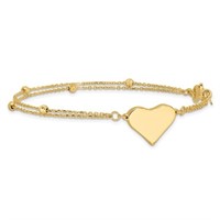 14 Kt Diamond Cut Bead Heart Bracelet