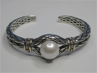 Sterling Silver 14Kt Diamond Pearl Bracelet Tested