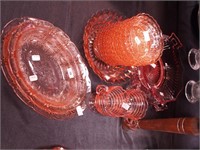 19 pieces of pink Depression glass: Cherry