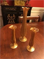 Lot of 3 gold tone vases- tallest is 10 inches