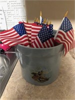 Small crock filled with American flags