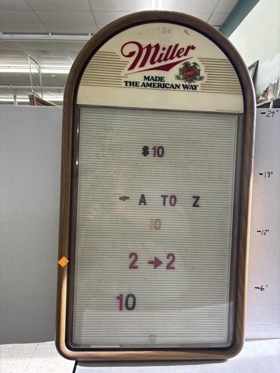 Miller Beer Menu Sign - 33 x 18 inches