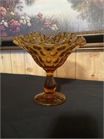 Fenton thumbprint large Amber compote 7 inches