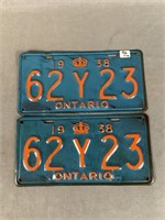 Licence Plate Pair Ontario 1938
