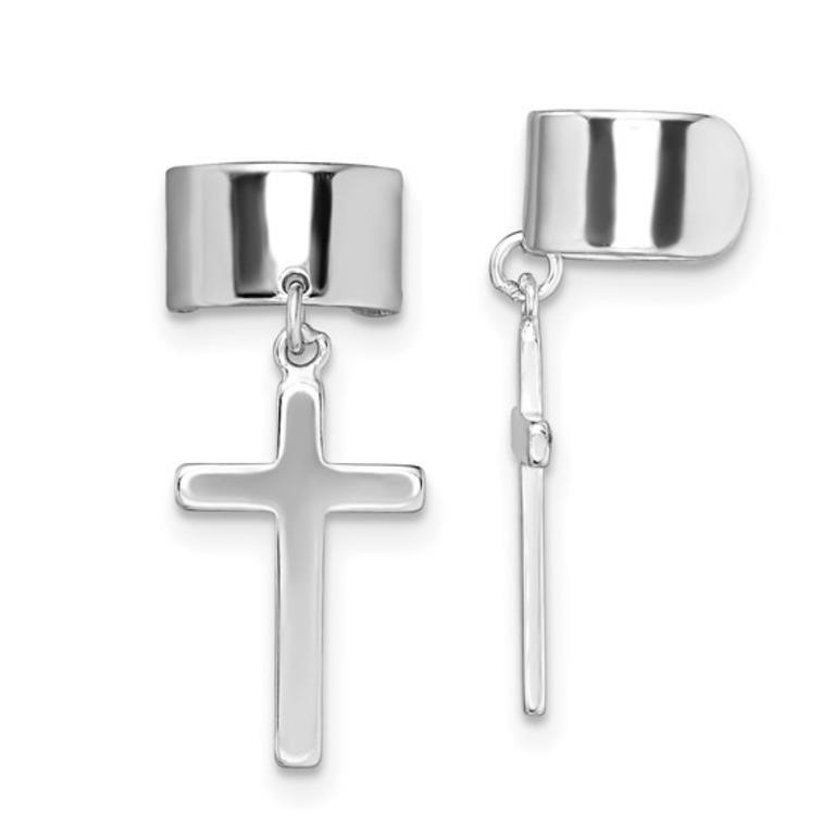 Sterling Silver  Cross Pair of Cuff Earrings