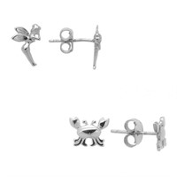 Set of 2 Earrings: Tinkerbell & Crab .925 Silver