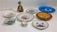 Glass plates from various locations, figurine and