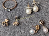 10k Gold Sapphire Diamond Earrings, Gold Post