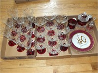 ETCHED RUBY/CLEAR GLASSWARE, PLATE, MORE