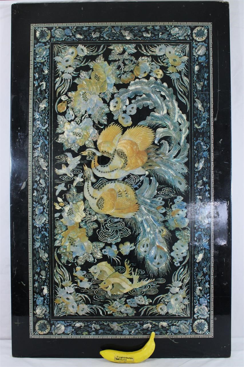 Vtg. Peacock Faux M of Pearl Tabletop/Wall-hanging