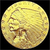 1914-D $5 Gold Half Eagle CLOSELY UNCIRCULATED