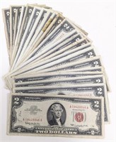 (25) Circulated 1963 United States $2.00 Bills