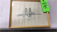 Framed sketch Illinois/Iowa memorial bridge 1960