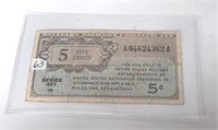 US 5 Cent Military Payment Certificate