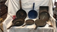 Antique metal skillets and pans