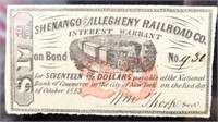 1883 SHENANGO AND ALLEGHENY RAILROAD CO. $17.50