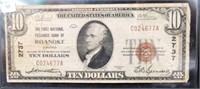 SERIES 1929 ROANOKE, VA $10 NATIONAL CURRENCY