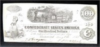 1862 CONFEDERATE $100 NOTE WITH "CSA" WATERMARK!!