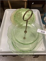 Green Depression Glass.