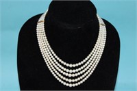 5 Strand Saltwater Pearl Necklace w/ tapered