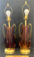 EXCEPTIONAL PAIR OF MID CENTURY BLOWN GLASS LAMPS