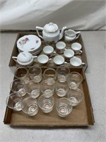 Flower China Set and Clear Candle Holders