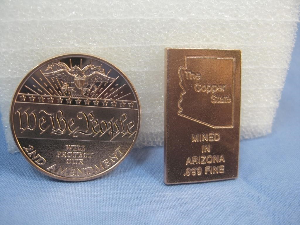 999 Fine Ounce Copper Coin & Bar