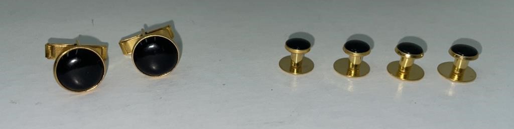 Gold and Black Tuxedo Stud Set Cufflinks and